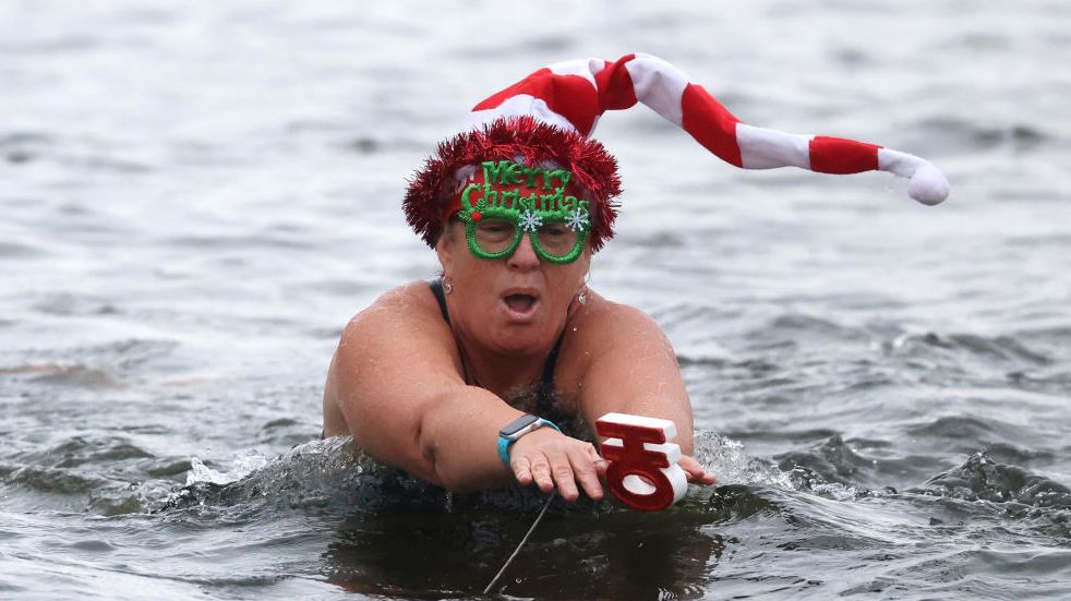 Woman doing festive swim